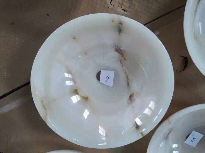 Natural Stone White Onyx Bathroom Vessel Sink Bowl