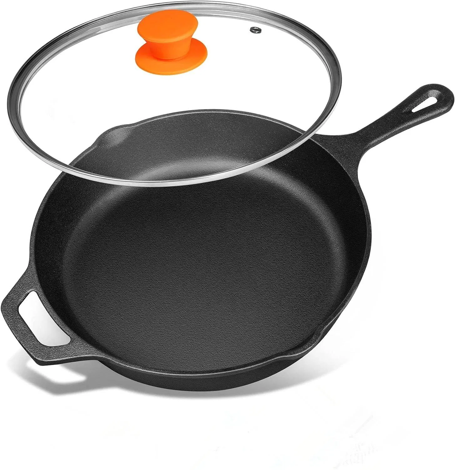 12inch Durable Cast Iron Skillet with Glass Lid