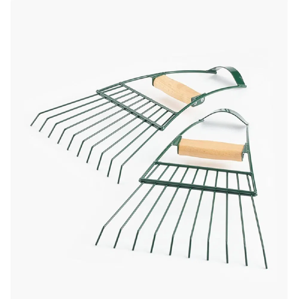 2 Pair Hand Lawn Grass Removal Leaf Rake with Wooden Handle Bl18829