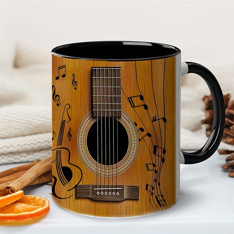 Classic Guitar Ceramic Coffee Mugs Handmade Porcelain Travel Tea Cups Cuitarist Cellist Gifts Mugs