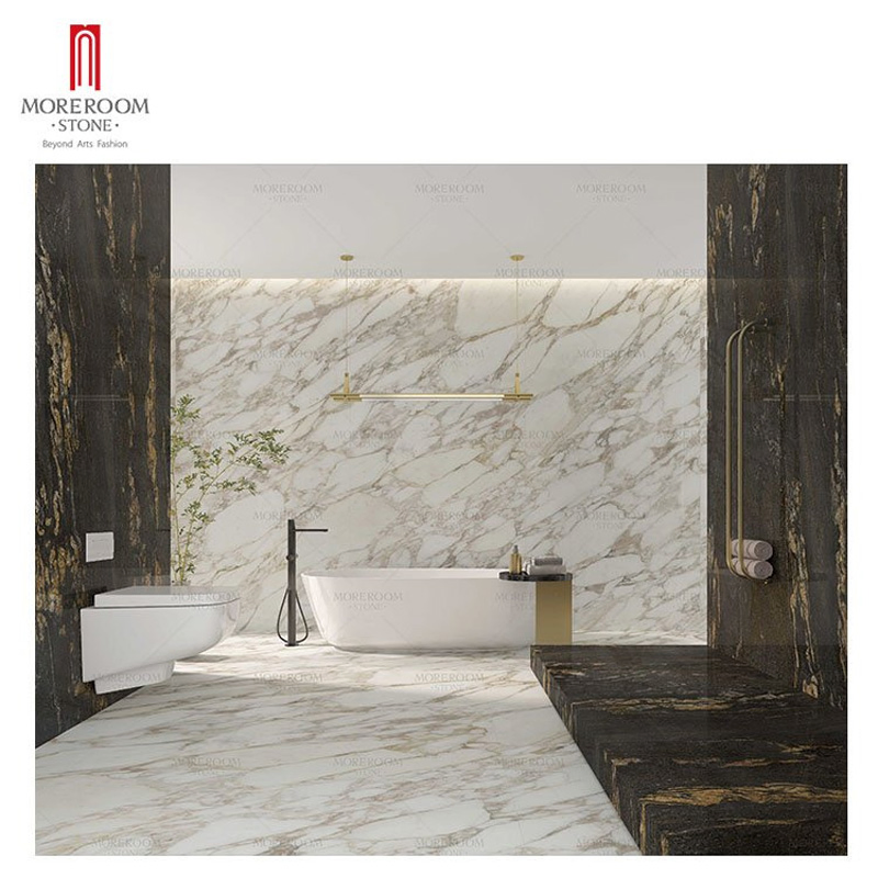 Large Calacatta Gold Marble Look Tile Sintered Stone for Dining Table Countertop