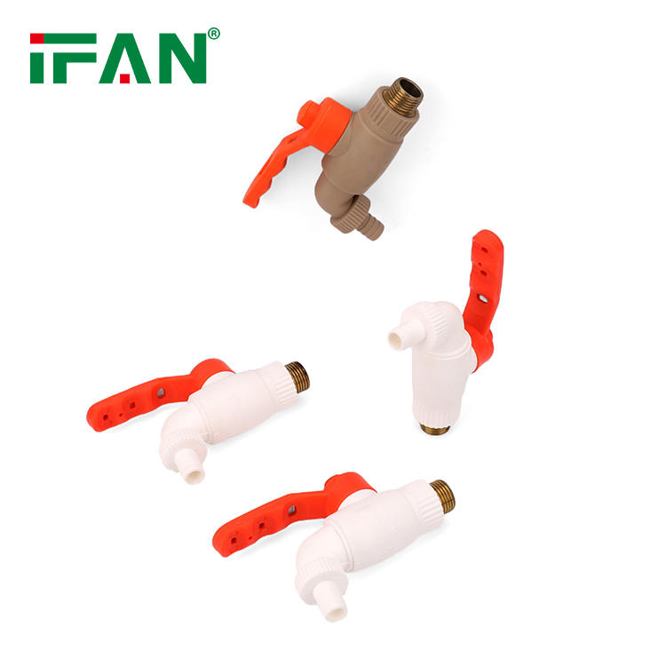 Кран PPR Ifan пластиковый 1/2" 3/4", коричневый/белый