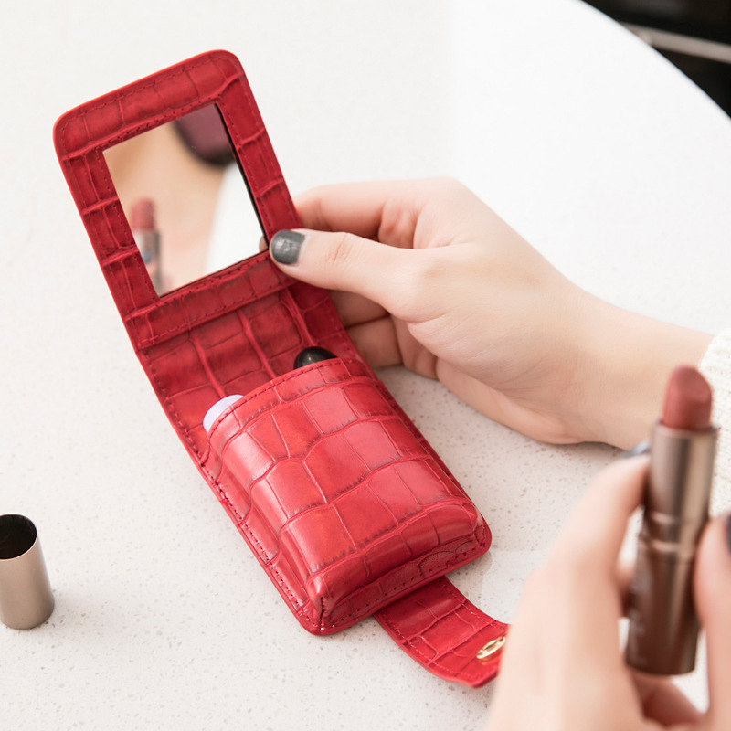 PU Multi-Color Lipstick Holder with Mirror Makeup Lipstick Bag