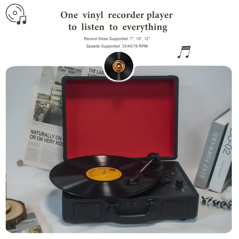 in Stock Wholesale Portable Suitcase Turntable Record Player Built in Bluetooth Hi-Fi Speakers Gramophone Vinyl Record Player