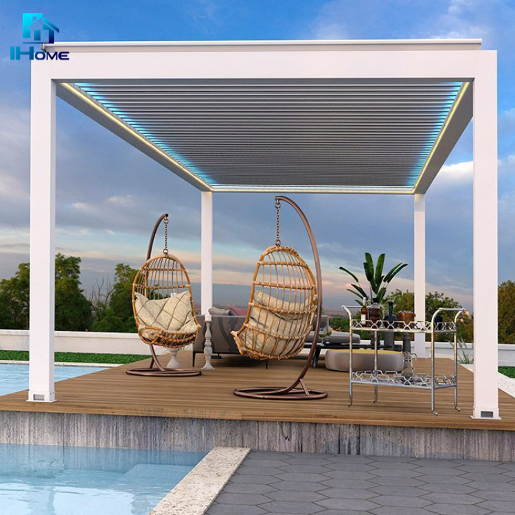 Waterproof Motorized Pergola Movable Foldable Aluminium Outdoor Angular Lean Terrace Enclosure Wall-Mounted Pergola Retractable Pergola