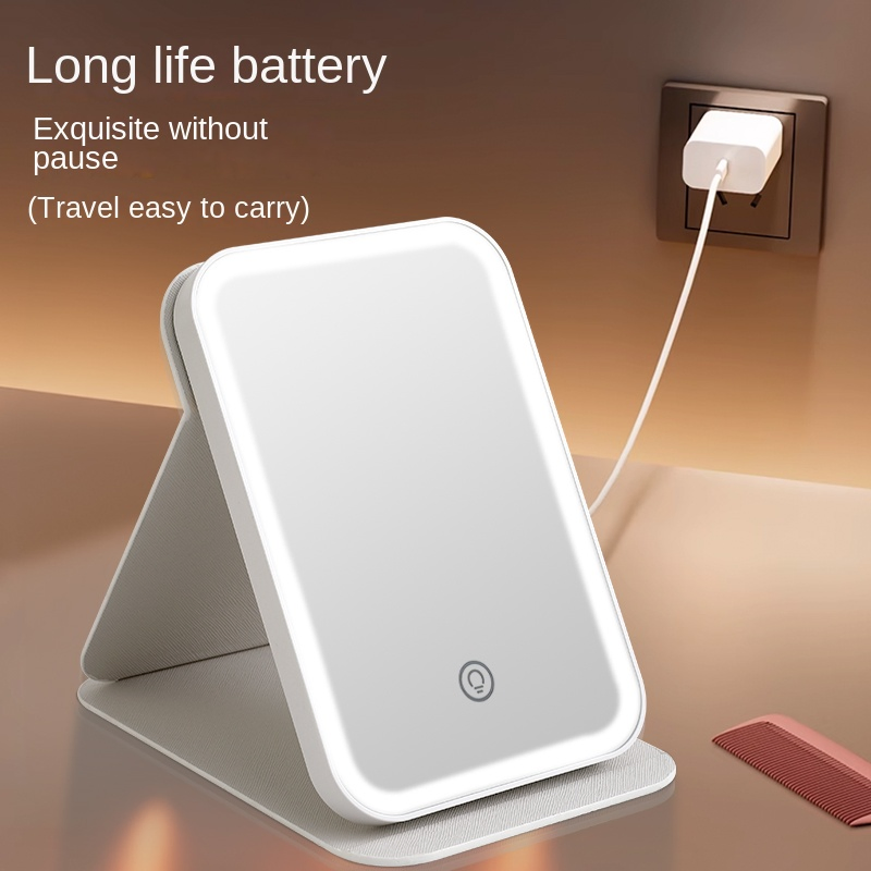 USB Rechargeable LED Makeup Mirror with Three-Color Stepless Dimming