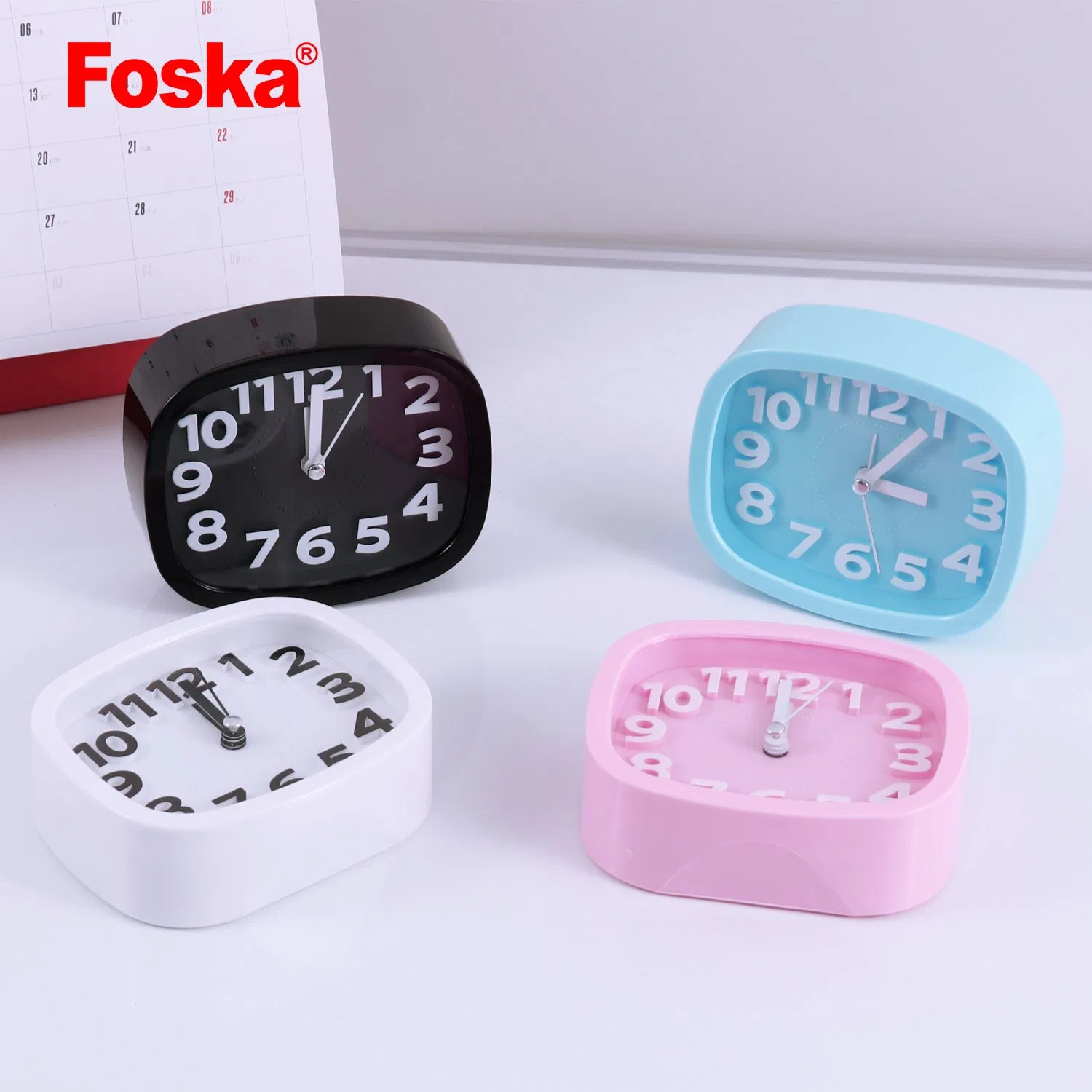 Foska 8inch Desk Plastic Assorted Colors Digital Squared Alarm Clock