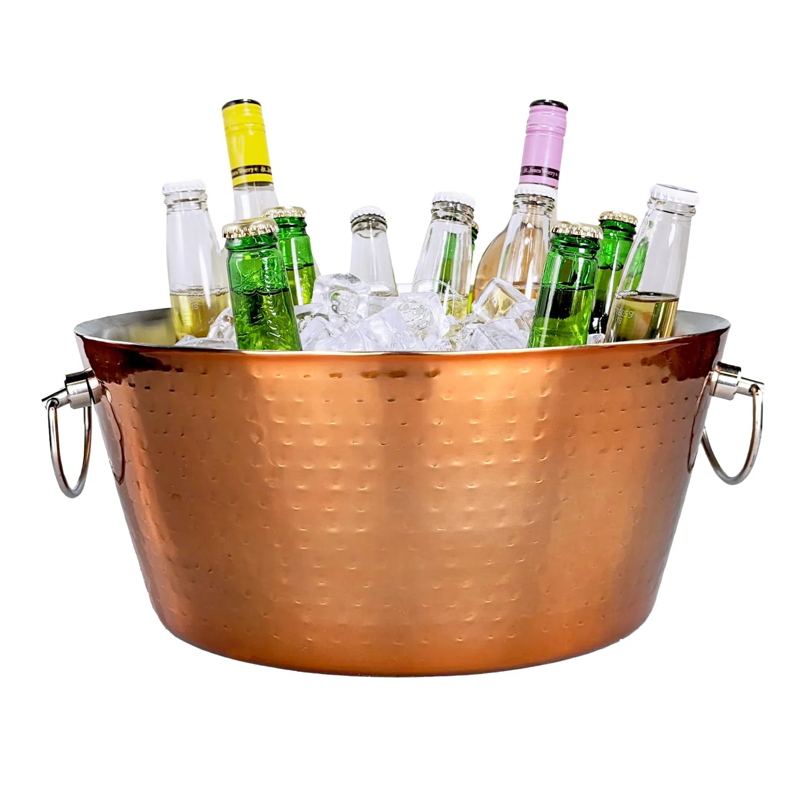 Hammered Stainless Steel Beverage Double Walled Insulated Anchored Drink Tub Ice Bucket