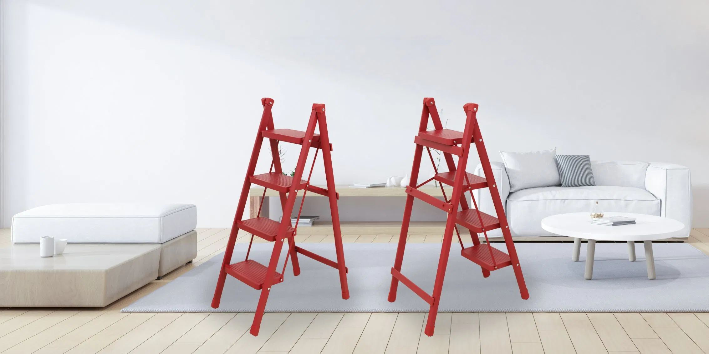 4 Step Iron Household Folding Ladder Non Aluminum Scaffold Fold Step Stool 150kg/330lbs Capacity Portable and Lightweight