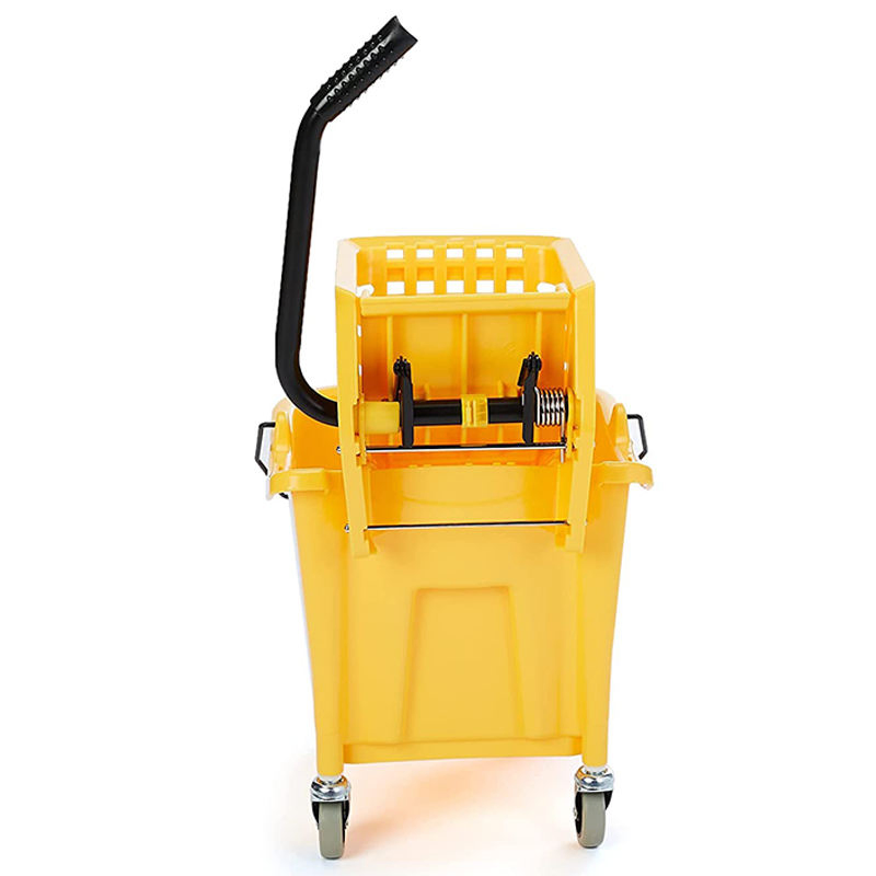 36L Commercial Side Press Yellow Plastic Floor Cleaning Squeeze Mop Bucket with Wringer