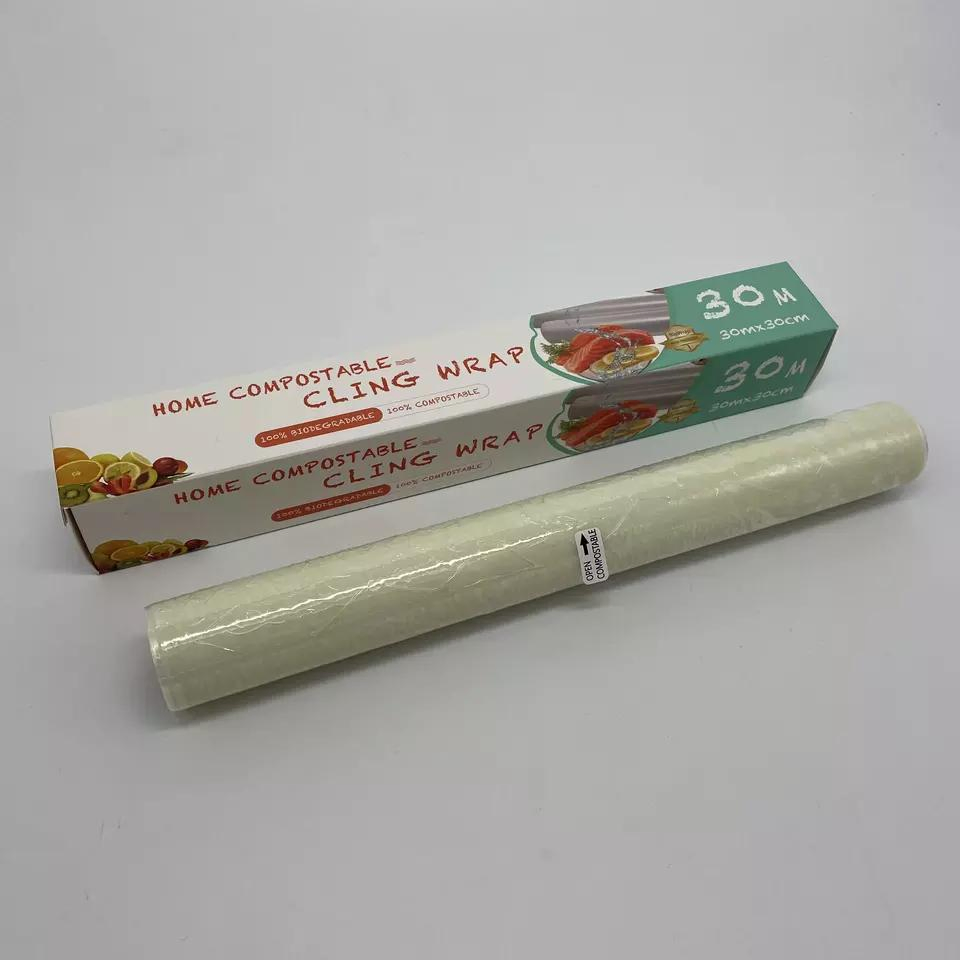 PLA 45cm*1000m 13micron Thickness 100% Biodegradable Meat Fruit Snack Food Wraps Disposable Eco-Friendly PLA Food Wrap
