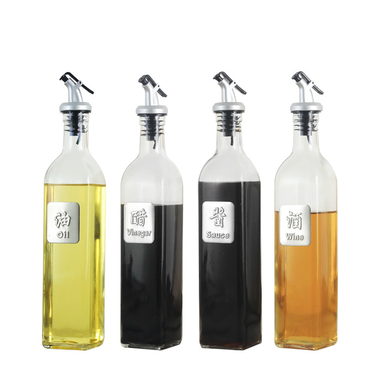 Food Grade Empty 17oz Glass Olive Oil Bottle 500ml Clear Oil Vinegar with Pourers and Funnel