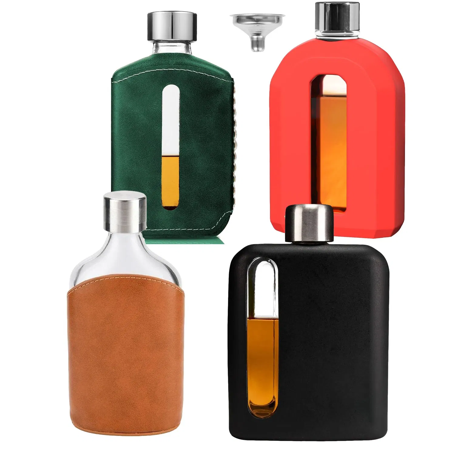 Durable Silicone Covered Portable Versatile BPA-Free Glass Hip Flask for Cambodia Tennent's Lager Riegele
