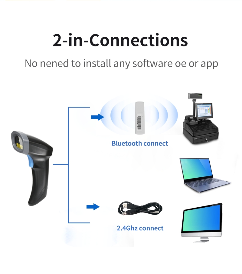 2.4G USB Wireless Barcode Scanner 2D Laser Barcode Reader 1d Wired Handheld Qr Bar Code Scanners Qr Barcode Scan Gun