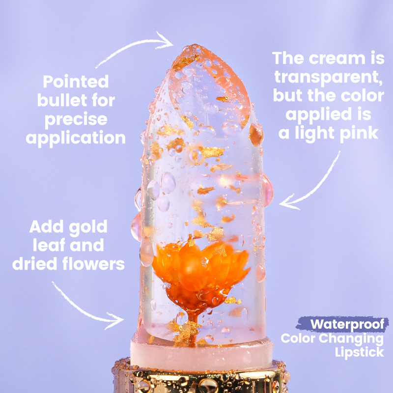 Clear 24K Gold Foil Flower Magic Lipstick Moisturizing Color Changing Jelly Lipstick