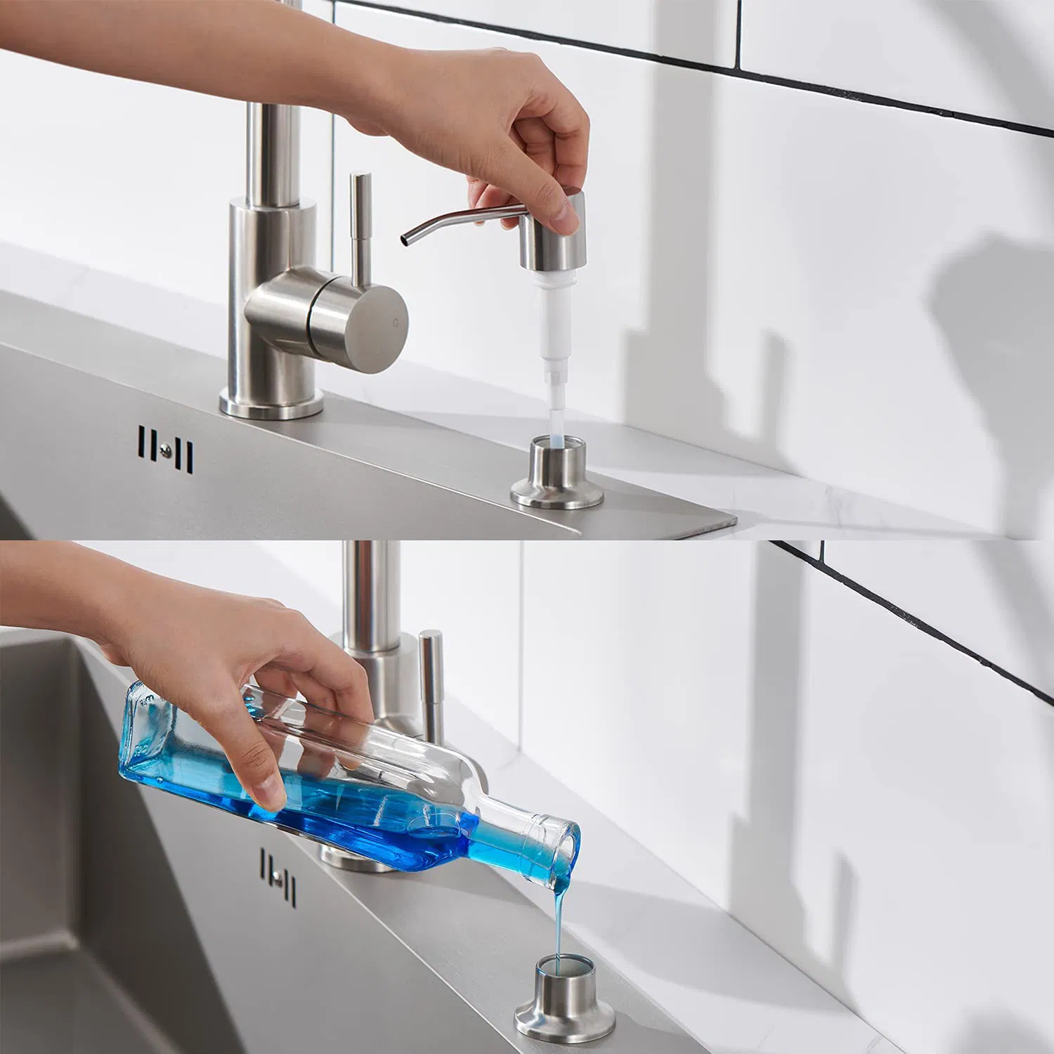 Aquacubic Soap Dispenser Brushed Nickel Hand Lotion Dispenser for Kitchen Sink Stainless Steel Pump Head