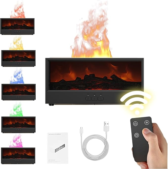 Upgraded Fireplace Essential Oil Diffuser 7 Colorful Flame Fire Humidifier Changing Aroma Diffuse