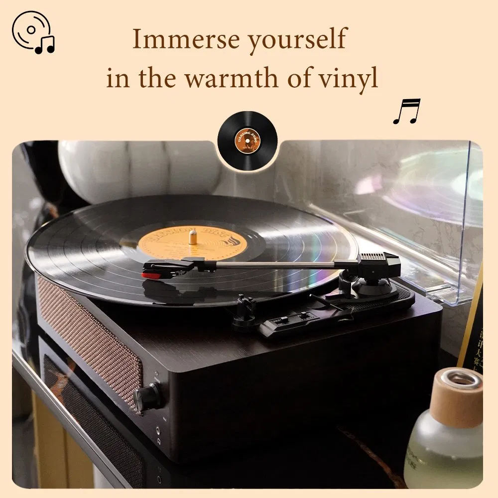R108 Antique Gramophone Vintage Vinyl Lp Record Player Turntable with Pause and Auto-Stop Function