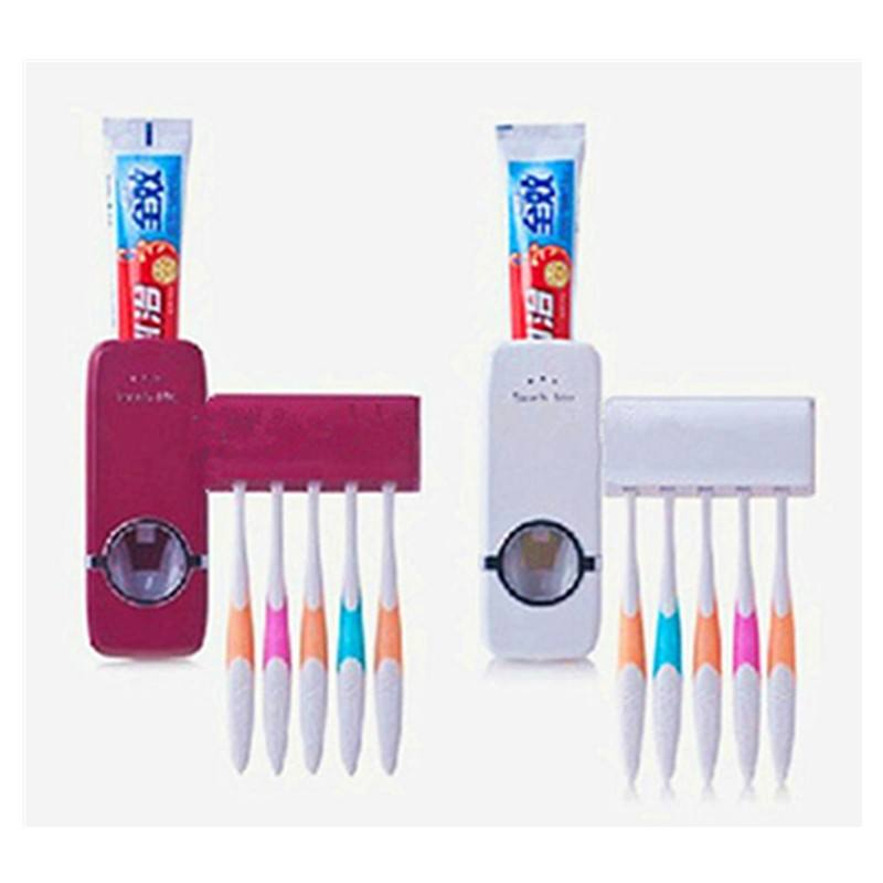 Wall Mounted Automatic Toothpaste Squeezer Dispenser Toothbrush Holder Set