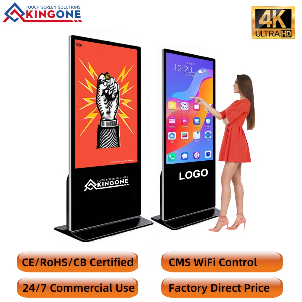 China Indoor 43 50 55 Inch Network Touch Screen Kiosk Floor Stand Media Ad Player Totem LCD Touch Digital Signage Display Vertical Advertising Display