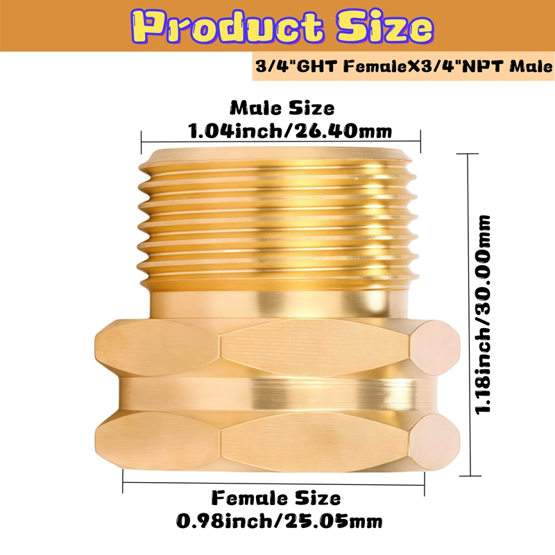 Brass Garden Hose Connector 3/4" Ght to 1/2" NPT Double Female Garden Hose Adapter Fitting Thumb Quick Swivel Connector