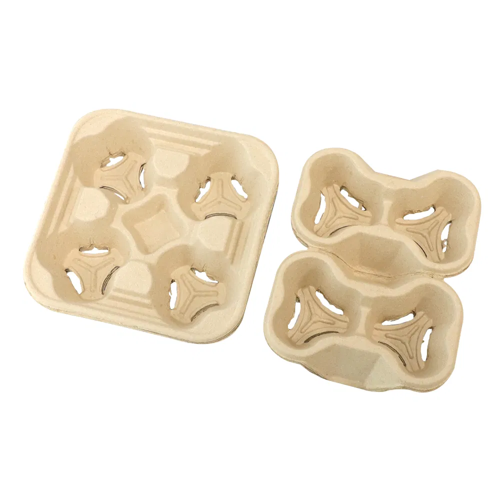 Customizable Cup Holder Biodegradable Paper Pulp Takeaway Carrier Tray Coffee Paper Cup Holder Tray