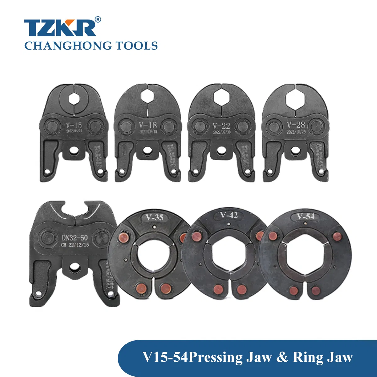 V Profile 15 to 54 8 Pieces Kit Actuating Adapter Ring Collar DIN Standard Pipe Press Jaw Crimping Tool