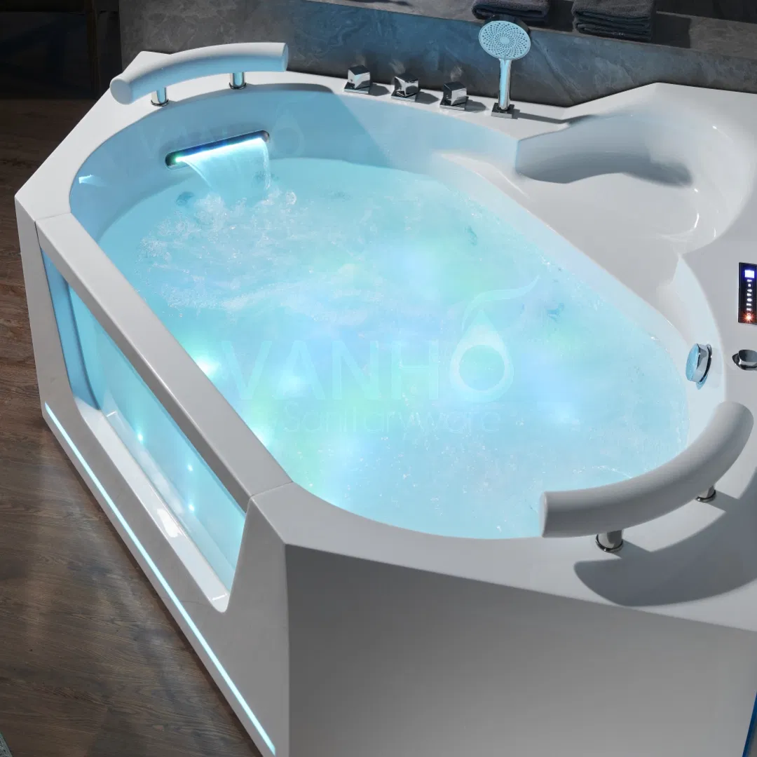 Угловая акриловая ванна с гидромассажем и стеклом