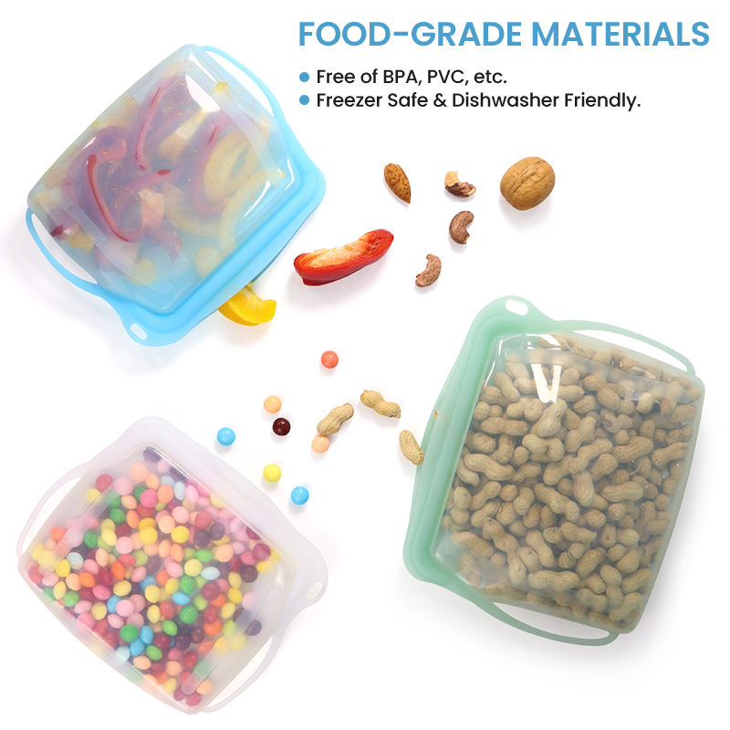 Small Capacity 500ml Reusable Eco-Friendly Microwave Safe Airtight Silicone Snack Storage Silicon Food Bags with Zipper