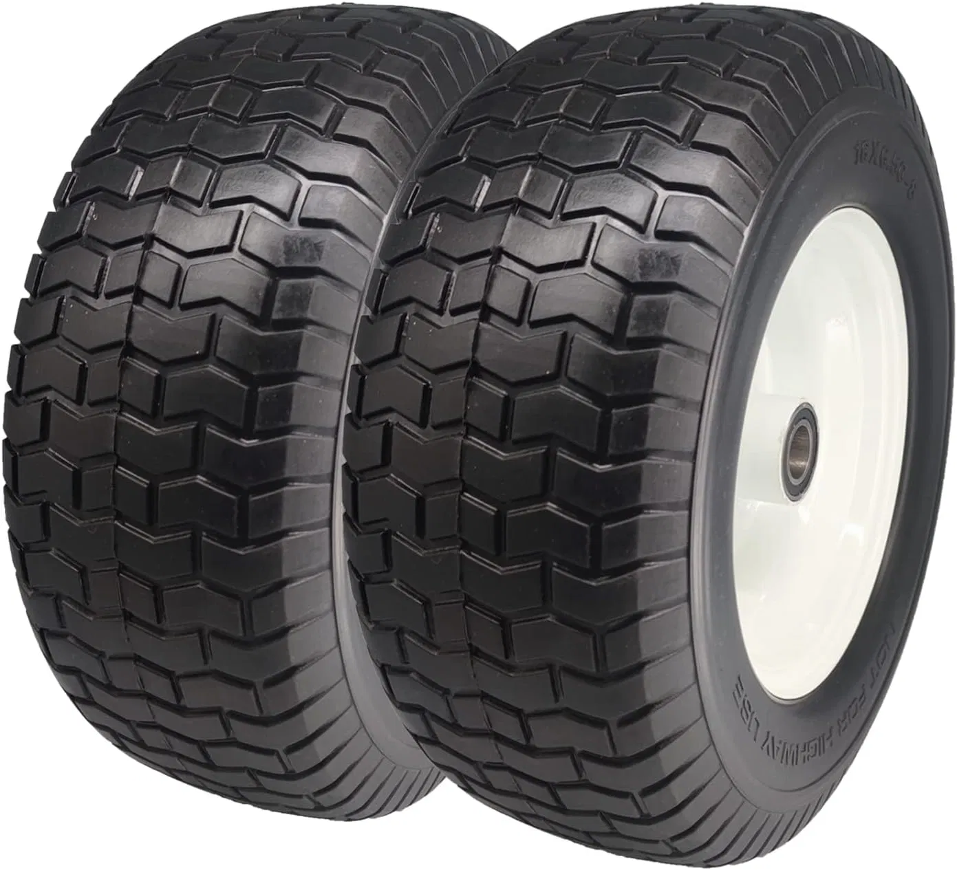 Flat Free 16X6.50-8 Lawn Mower Tire with 1 Inch Bearing, 3-6"Center Hub 16X6.50-8 Tire and Wheel Lawn Tractor Front Assembly Replacement Lawn