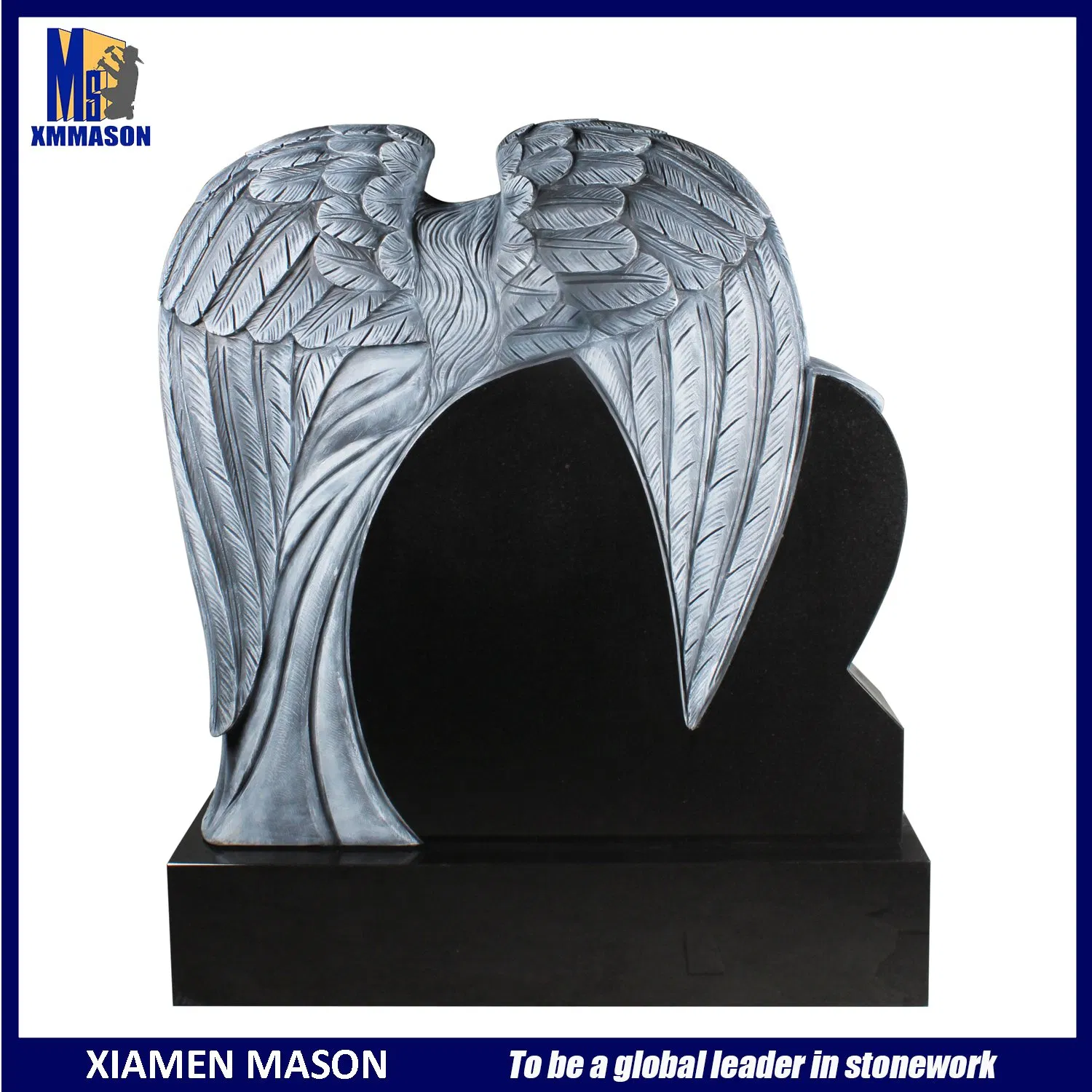 Hot Design Jet Black Weeping Angle with Heart Granite Headstones