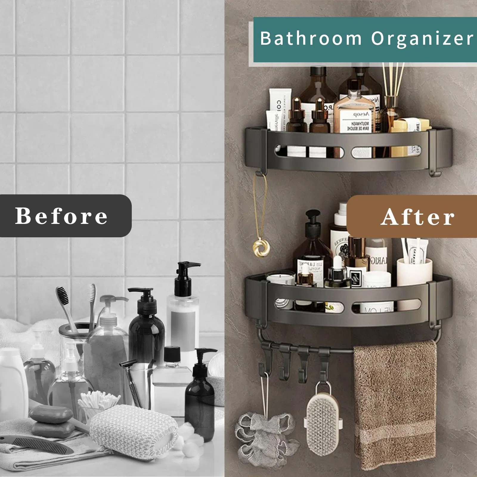 Corner Self Adhesive Bathroom Shelves Storage Holder Rust Proof Shower Bathtub Rack