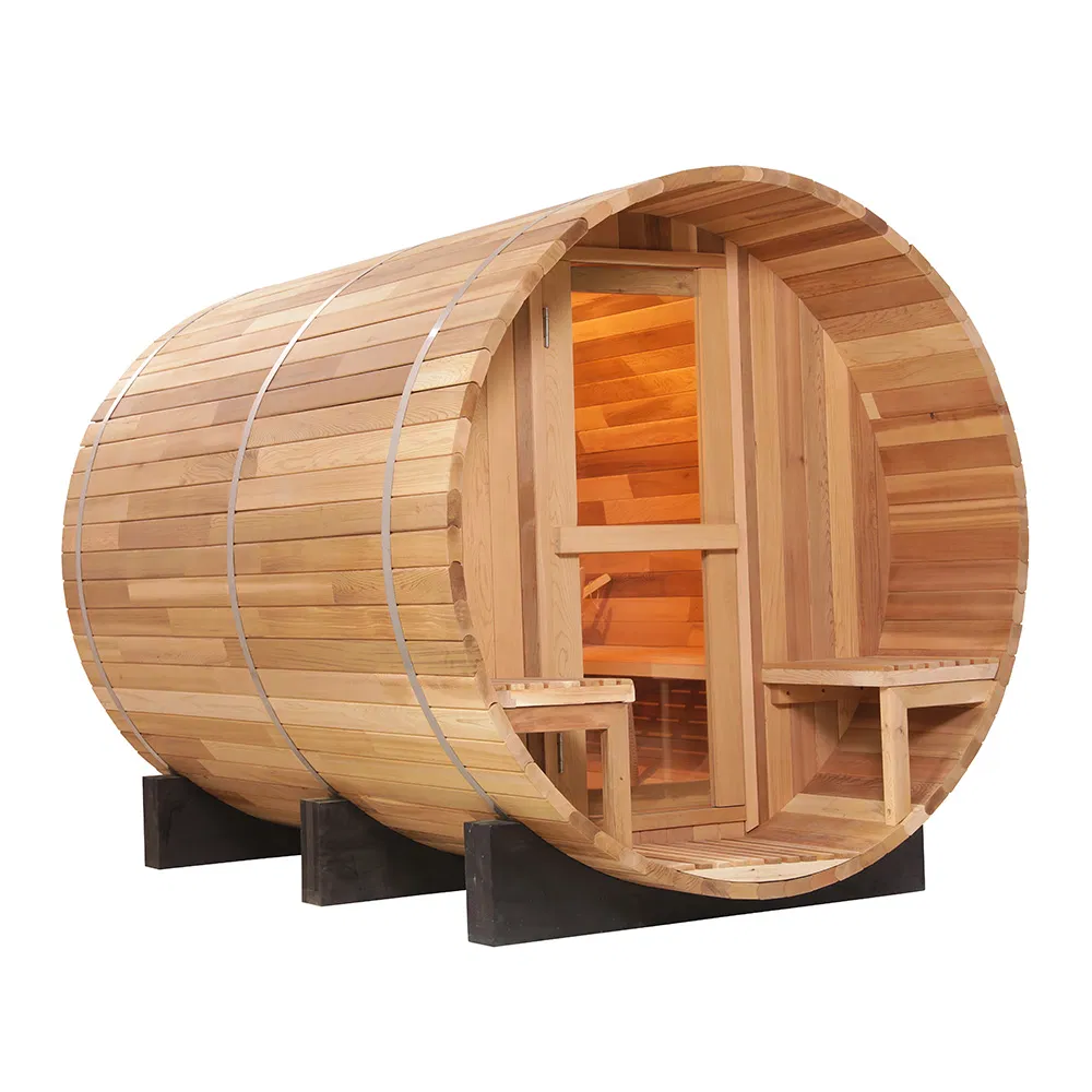 Smartmak 4-8 Persons Red Cedar Hemlock Wood Barrel Sauna Traditional Dry Outdoor Barrel Sauna