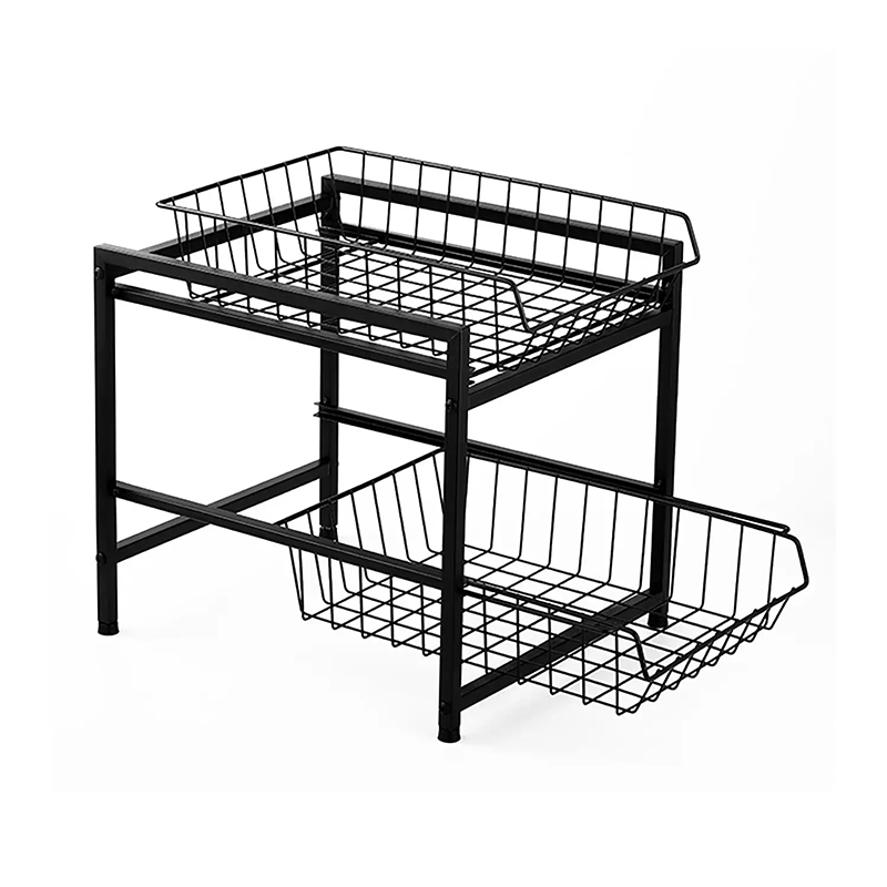 Kitchen Storage Cabinet Organizer Sink Rack with Push Pull Metal Wire Shelf