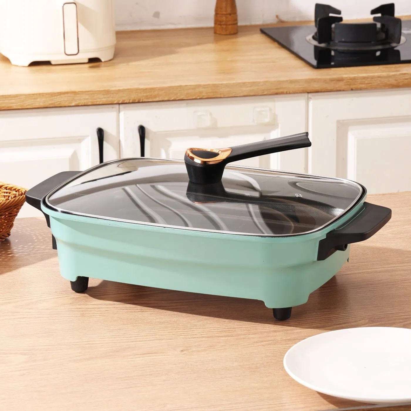 Electric Pot Cooking Steam Square Fish Frying Pan Omelet BBQ Hot Pot