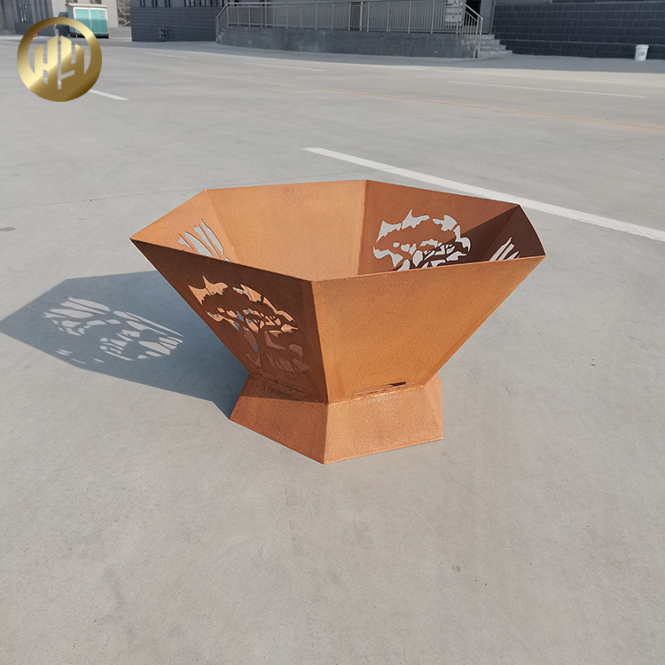 Customized Pattern Metal Wood Burning Hexagon Fire Pit Heater