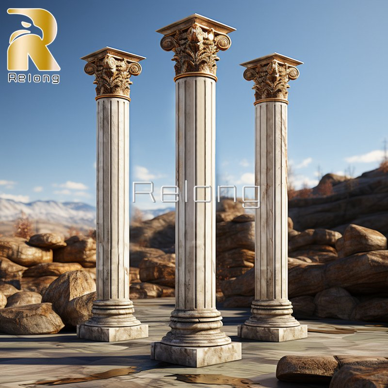 Hand Polished Natural Marble Stone Carved Building Pillar Wholesale