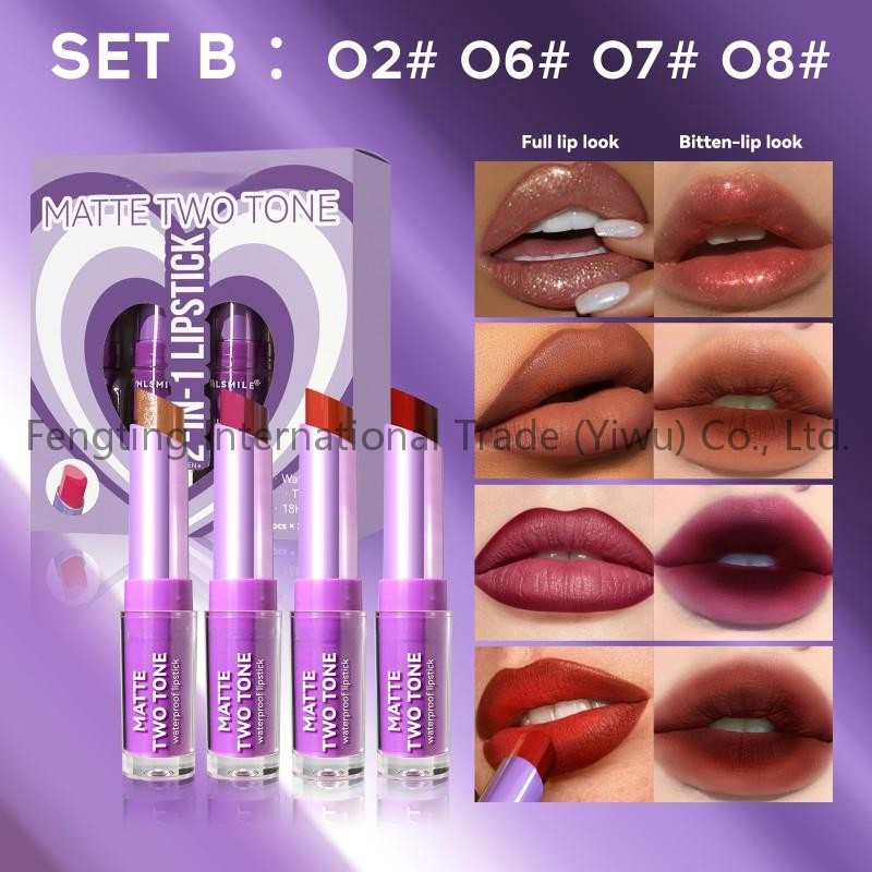 Beauty Makeup Long Lasting Matte Lipstick Double-Color Lipstick Set Glitter Matte Moisturizing Not Easy to Touch The Cup Lip Stick Set
