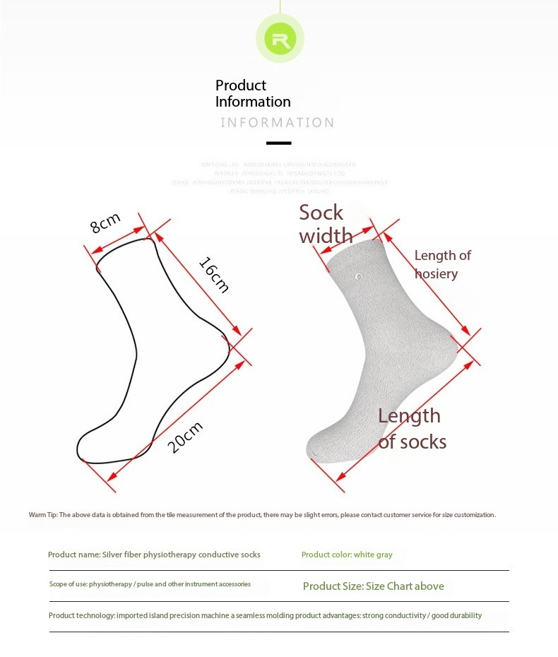 Tens EMS Electric Foot Massage Therapy Sock Cable Electrode Pads Conductive Silver Fiber Socks for Digital Massager Muscle Relax