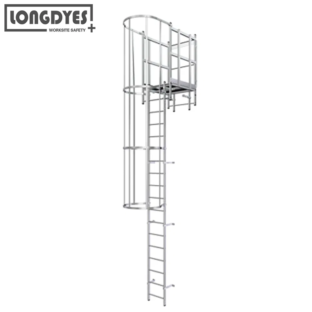 Lightweight Weight and Anit-Rust Safety Aluminium Fixed Cage Ladder