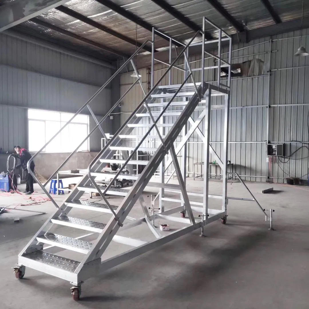 Warehouse Assembly Mobile Safety Step with Handrail Ladders Industrial Work Platform Ladder