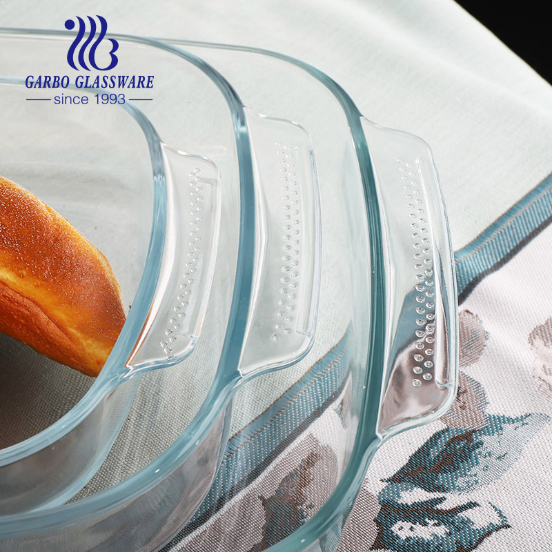 Oval Shape 1000ml 1500ml 2500ml High Borosilicate Bowl Set Glass Dish Glass Bowl Set of 3PCS with Lid Salad Bowl Soup Bowl Glass Baking Pan Set