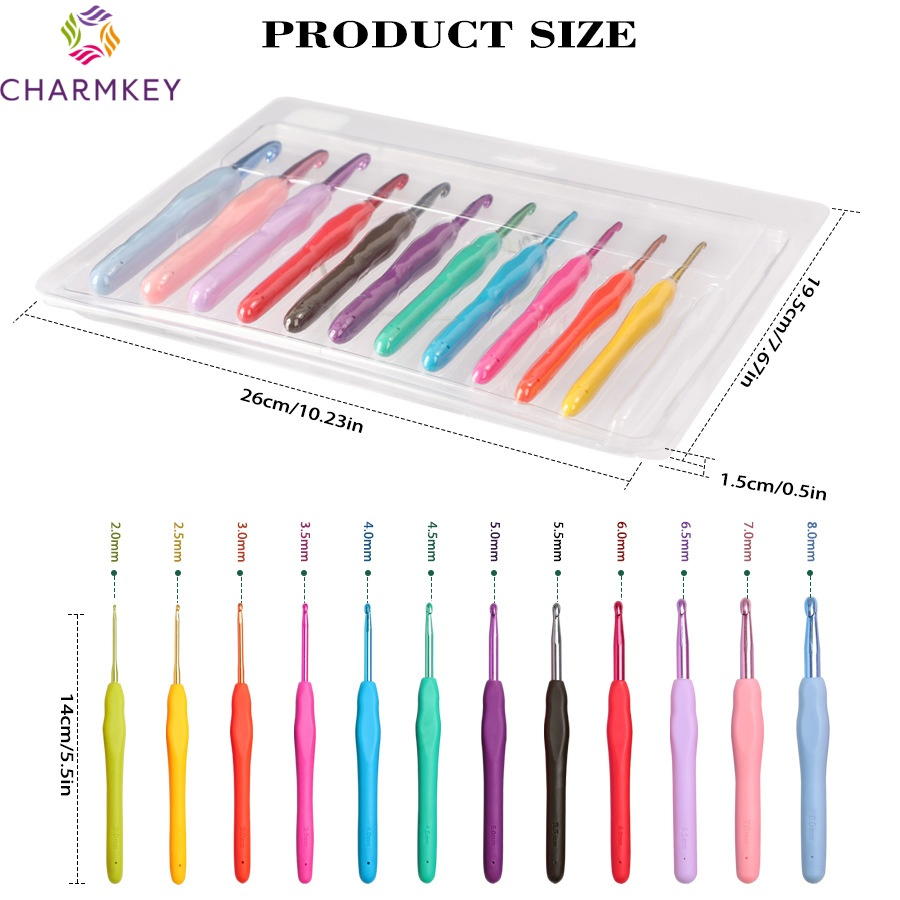 Best Price 12sizes Soft Rubber Handle Colorful Aluminum Crochet Hooks for Knit