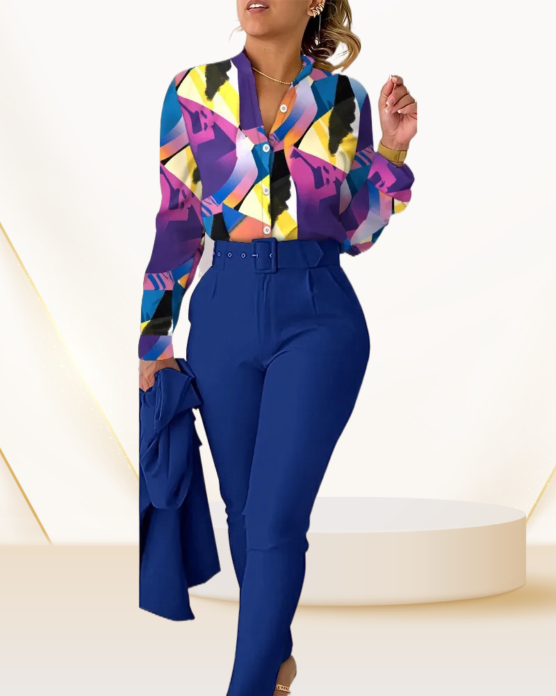 Рубашка женская повседневная с длинным рукавом и принтом