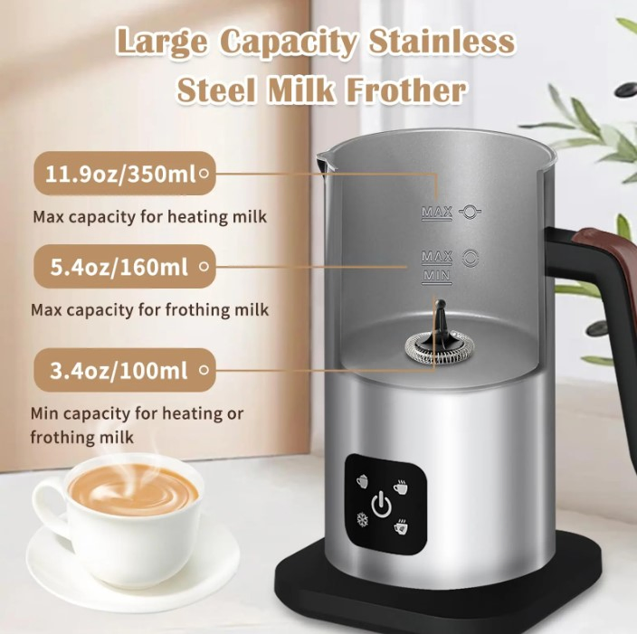 Electric Stainless Steel Milk Frother 4 in 1 Milk Frothing Pitcher Froth Heater Hot Milk Foaming Maker