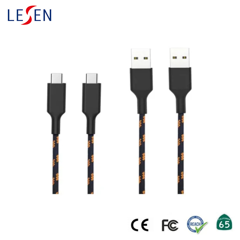 Fast Charging USB 2.0 to Type-C 2 in 1 Nylon Braid Data Charge Cable for Android Cell Phone