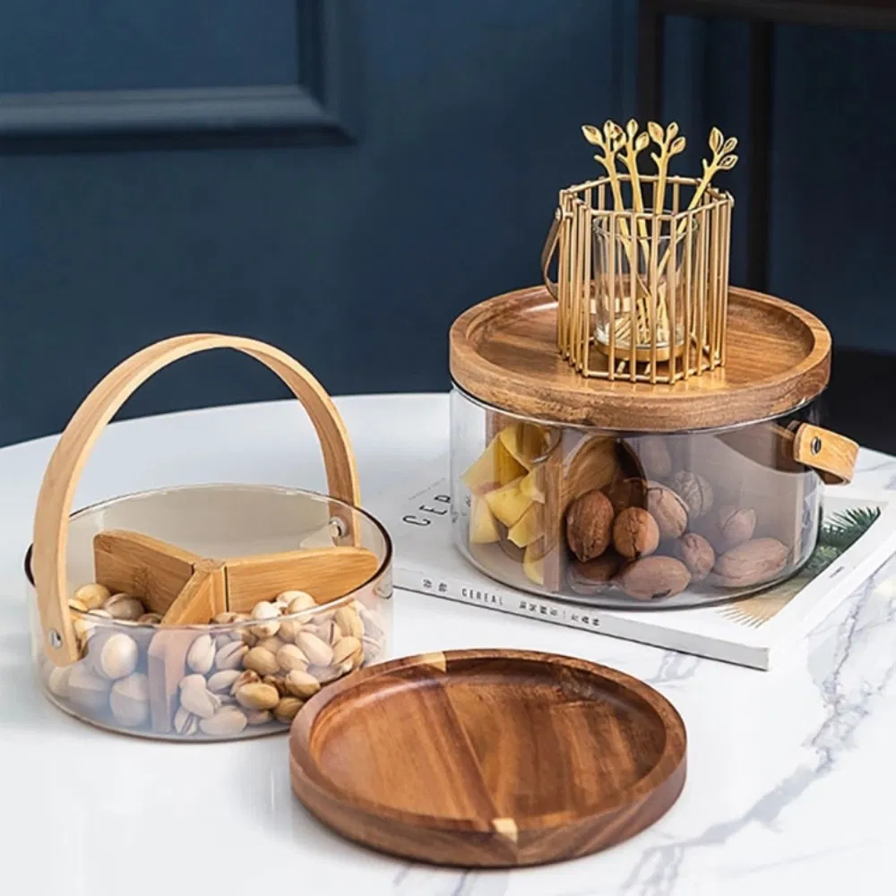 Fruit Basket with Wooden Divider Kitchen Organizer Multi-Compartment Food Mi24742