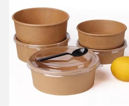 Disposable Kraft Soup Bowl with Lid Hot Soup Food Paper Bowls