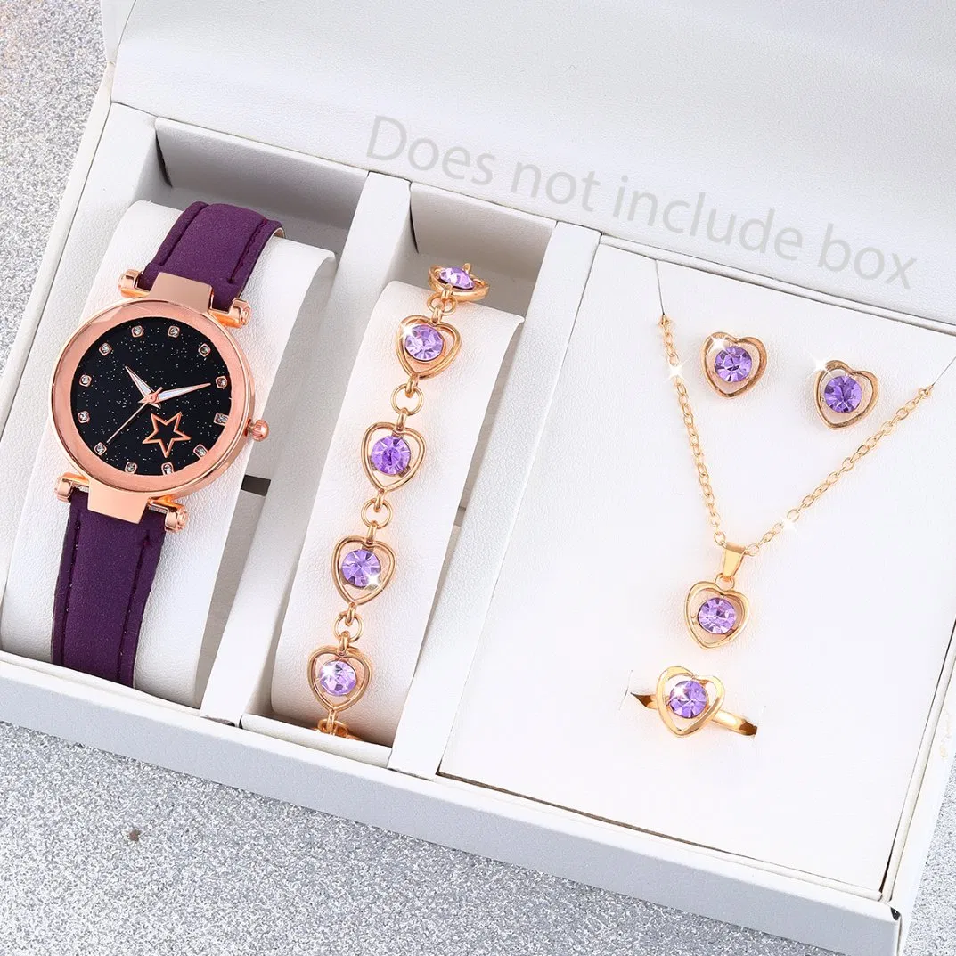 Luxury Women's Watch Set Heart-Shaped Rhinestone Jewelry Fashion