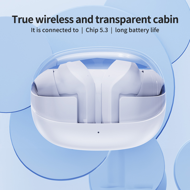 TM30 New Transparent Tws Bt Earbuds HiFi Stereo in-Ear Sports Headset with Noise Cancelling Touch Control LED Indicator